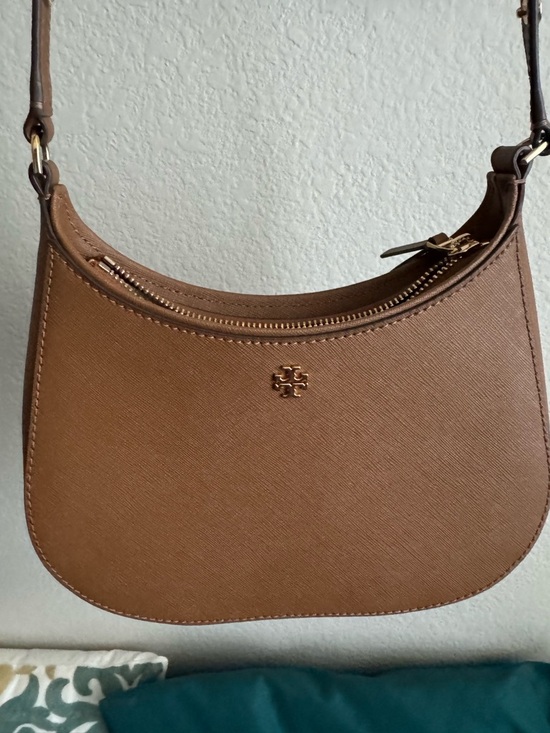 Tory Burch Handbags - Tory Burch Brown Crescent Shoulder Bag with Gold Logo